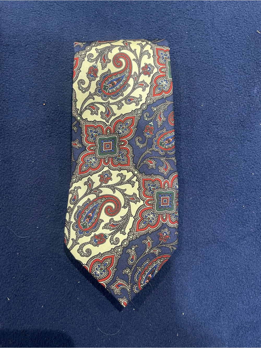 Faconnable Navy, Red & Cream Paisley Pocket Square